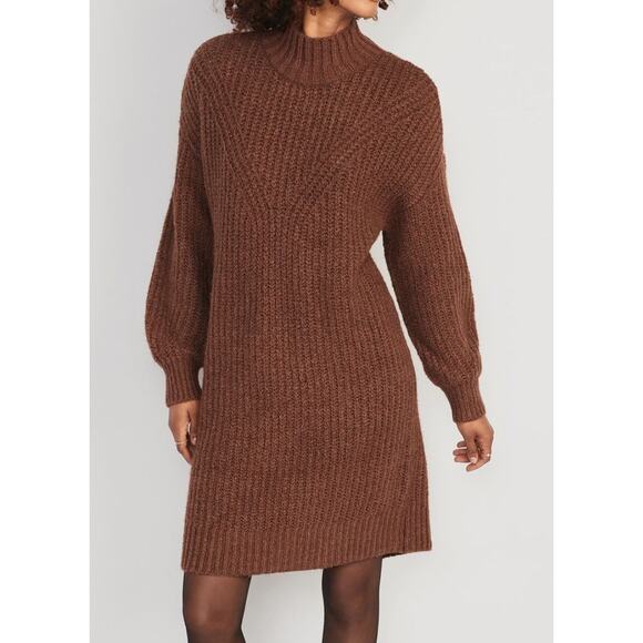 Old Navy Womens Long-Sleeve Relaxed Mock-Neck Mini Sweater Shift Dress - Picture 2 of 3